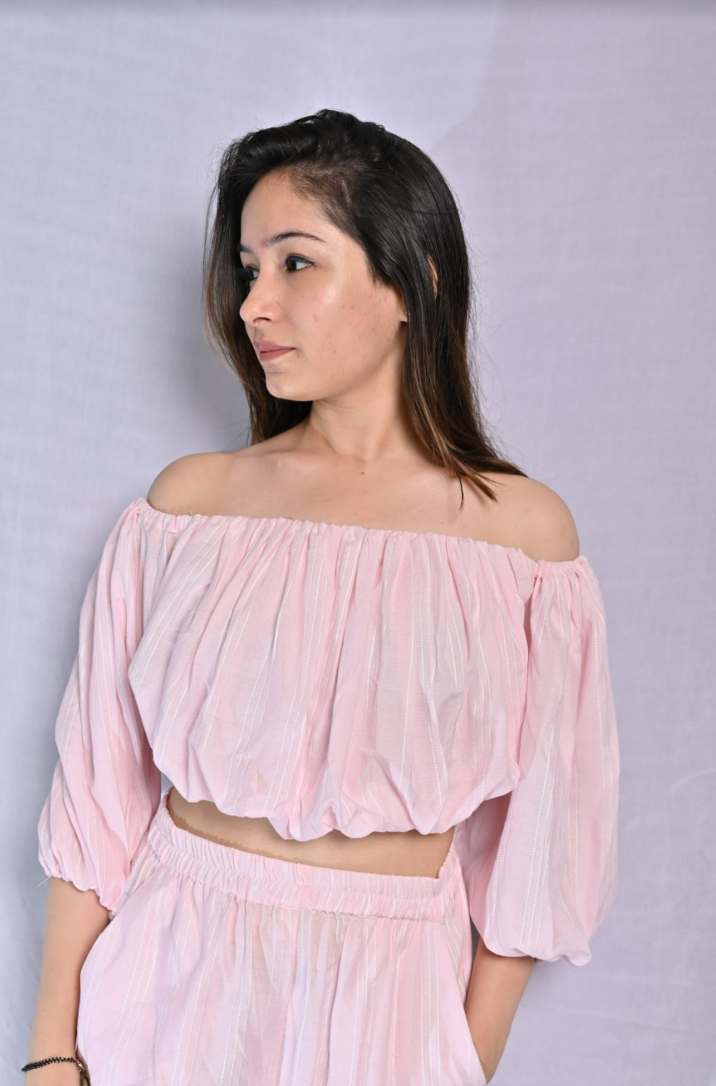 Baby Pink Off Shoulder Co-ord Set