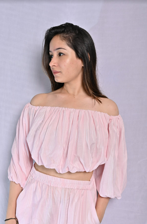 Baby Pink Off Shoulder Co-ord Set