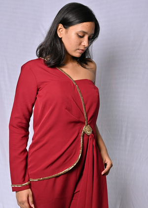 Red Embroidered Jumpsuit