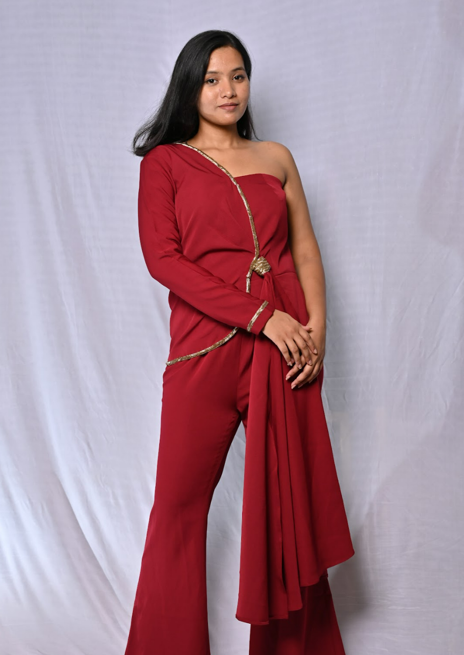 Red Embroidered Jumpsuit
