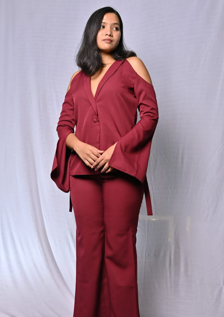 Maroon Cold Shoulder Co-ord Set