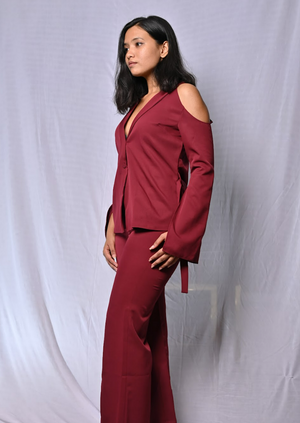 Maroon Cold Shoulder Co-ord Set