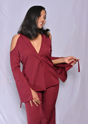 Maroon Cold Shoulder Co-ord Set