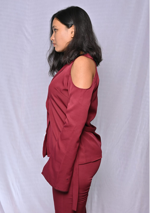 Maroon Cold Shoulder Co-ord Set