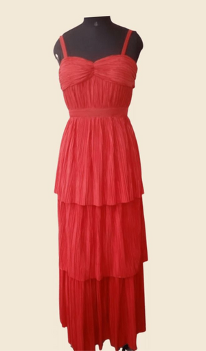 Red Pleated Layered Dress