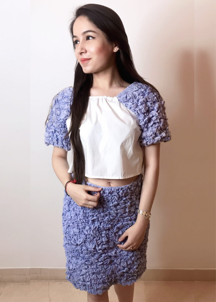 Crushed White & Purple Coord Set