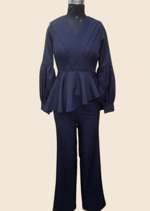 Peplum Navy Blue Co-ord Set